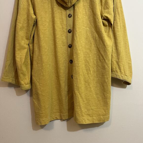 Soft‎ Surroundings XL Organic Cotton Yellow Top Lagenlook Hood Buttons - Picture 10 of 11
